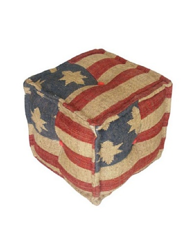 Boheme Collection Wool Jute Pouf, Cube, Multi