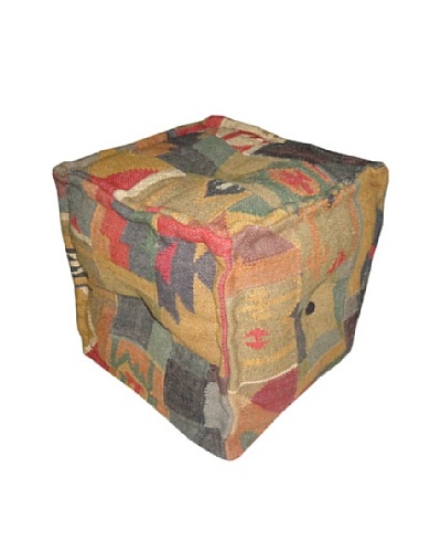 Boheme Collection Wool Jute Pouf, Cube, Multi