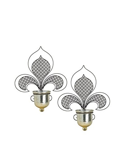 Bombay Company Set of 2 Metal Filigree Fleur De Lis Sconces, Black