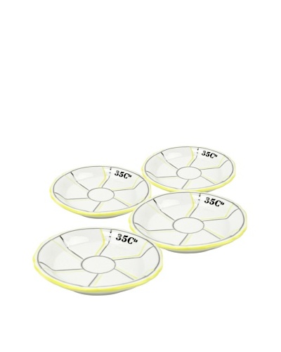 Bonnecaze Absinthe & Cuisine Set of 4 Shallow Porcelain Absinthe Saucers, White/Yellow