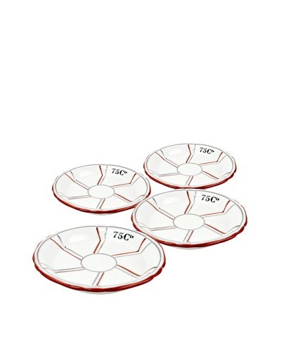 Bonnecaze Absinthe & Cuisine Set of 4 Shallow Porcelain Absinthe Saucers, White/Cranberry