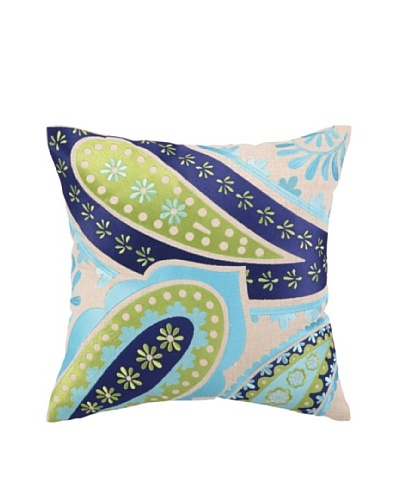 Brejer Boho-Chic Embellished Down Pillow, Blue/Green, 16″ x 16″