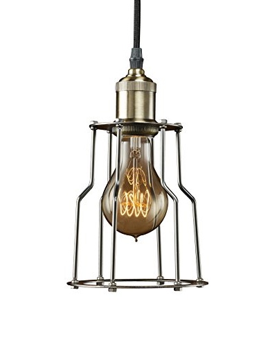 Bulbrite Vintage 1-Light Brass Industrial Cage Mini Pendant, Pewter Finish