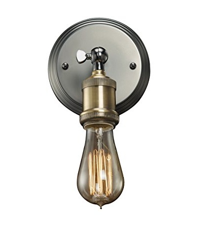 Bulbrite Vintage 1-Light Brass Bare Socket Wall Sconce, Pewter Finish