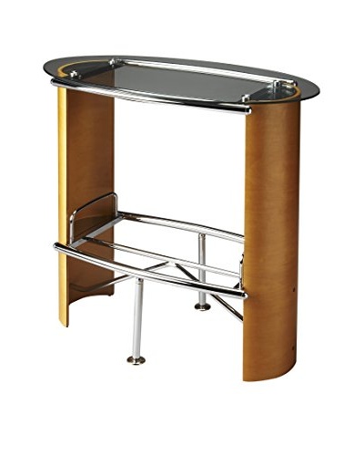 Butler Bistro Table, Chrome/Light Wood