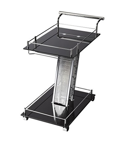 Butler Serving Cart, Chrome/Black Glass