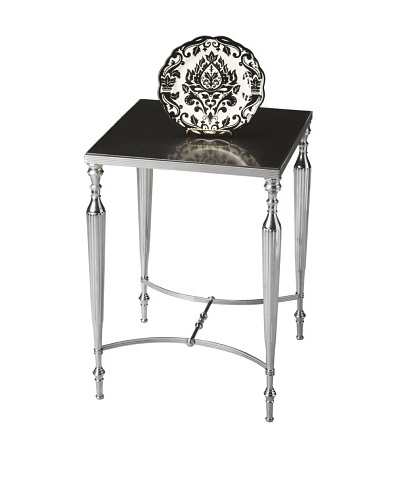Butler Specialty Company Polished Aluminum and Black Mirror Side Table