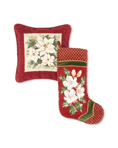 C & F Enterprises Poinsettia Stocking & Pillow Set