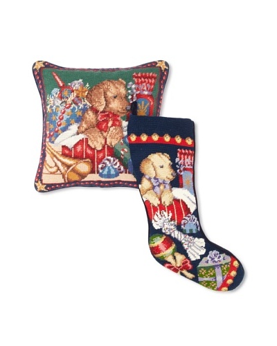 C & F Enterprises X’Mas Puppy Stocking & Pillow Set