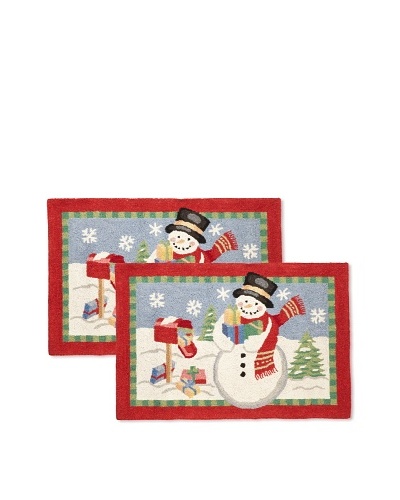 C & F Enterprises Set of 2 Snowman with Gifts Hooked Rugs
