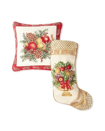 C & F Enterprises Boxwood & Pine Stocking & Pillow Set