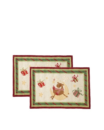 C & F Enterprises Set of 2 Reindeer Whimsy #1 Hooked Rugs