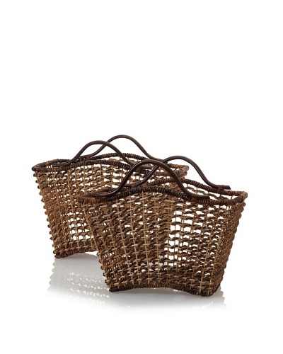 Padma’s Plantation Set of 2 Bali Nesting Baskets with Rattan Handles