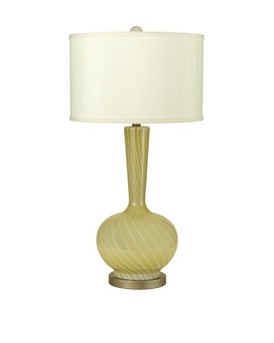 Candice Olson Lighting Cleo Table Lamp, Hand Blown Butter Cream Swirl Glass with Cream Linen Shade 16″x32″