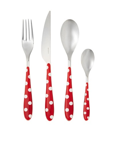 Casa Bugatti 24-Piece Glamour Pois Flatware Set, Red/Silver