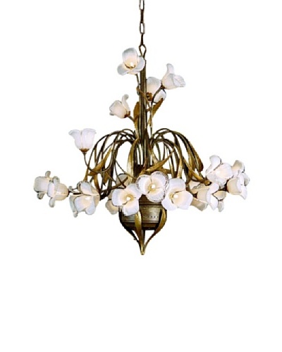 Castilian Meadows Chandelier, Opaque White/Aged Brass/Gold