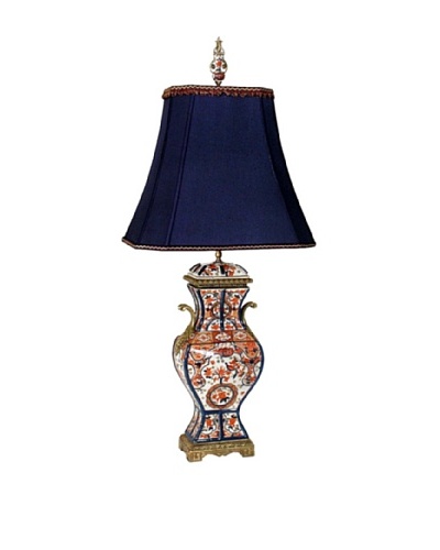 Castilian Grace Porcelain & Brass Table Lamp, Blue/Red/White