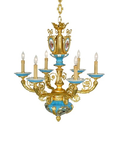 Castilian Azure Chandelier, Gold/Blue/White