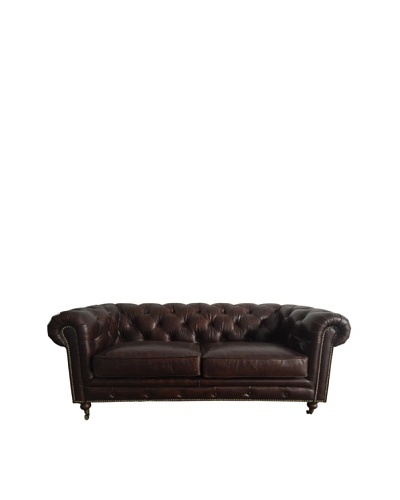 CDI Chesterfield Vintage Leather Loveseat, Brown