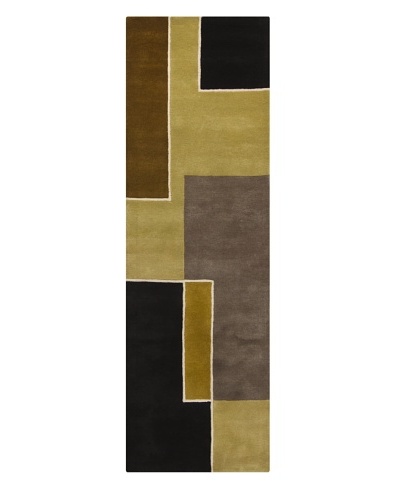 Chandra Bense Garza Rug, Olive/Black/Brown, 2′ 6″ x 7′ 6″ Runner