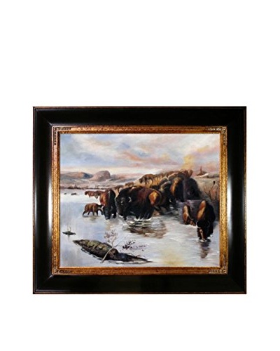 Charles Marian Russell “The Buffalo Herd” Oil Painting