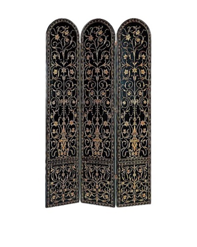 Charleston 3-Panel Coromandel Screen, Black/Gold