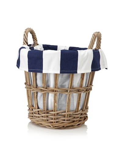 Chateau Blanc Nantucket Small Rattan Basket, Brown/White/Navy