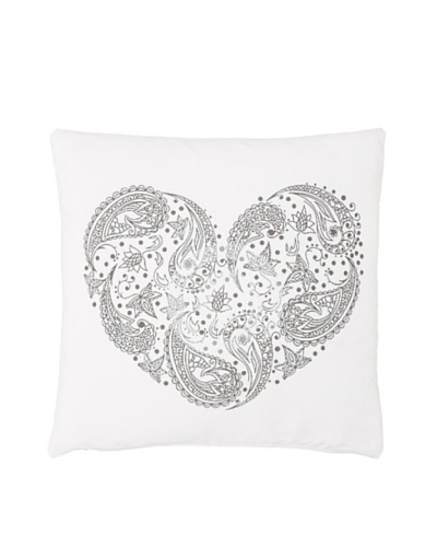 Chateau Blanc Paisley Heart Pillow, White, 20 x 20