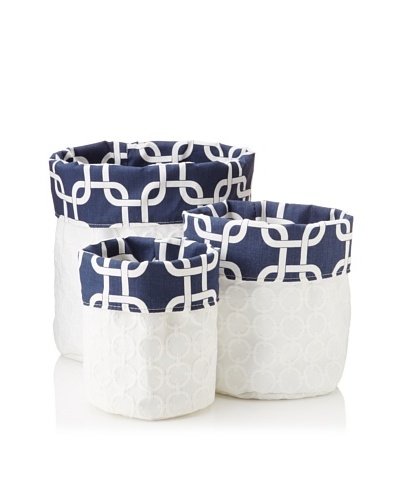 Chateau Blanc Set of 3 Natalie Fabric Storage Bags, White/Navy