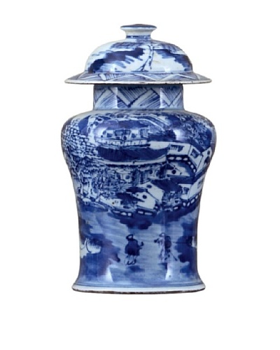 Oriental Danny Small Warrior Jar, Blue/White