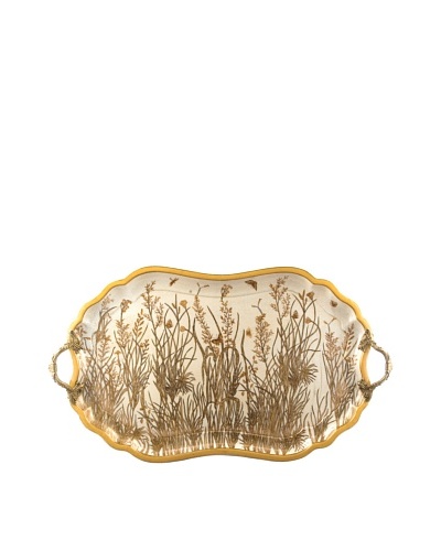 Oriental Danny Porcelain Tray with Bronze Handle, Gold Dusk