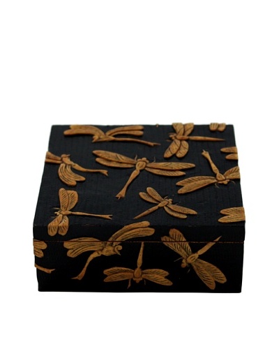 Ciel Hand-carved Soapstone Dragonflies Box, Black
