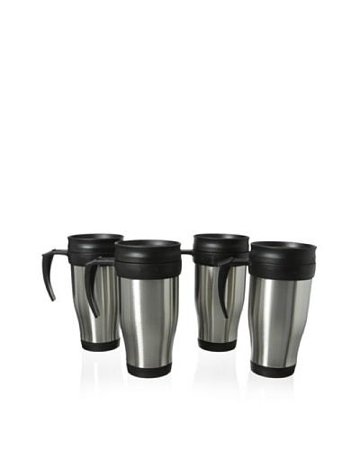 Cilio Premium Set of 4 Travel Mugs, Silver