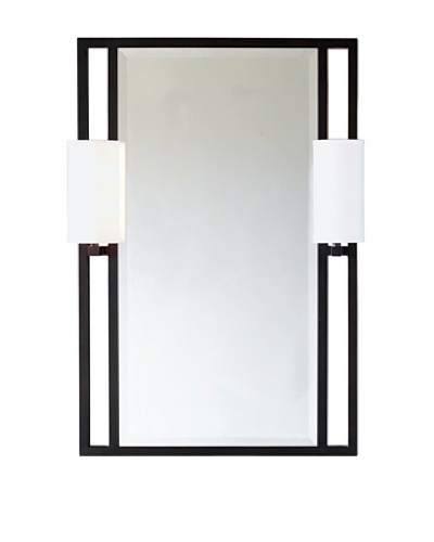 City Scape Douglas Mirror with Sconces, Bronze