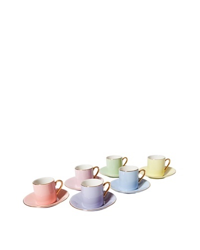 Classic Coffee & Tea Set of 6 Solid Espresso Cups & Saucers, Assorted, 2.5-Oz.