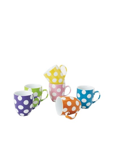 Classic Coffee & Tea Set of 6 White Dots Mugs, Assorted, 9-Oz.