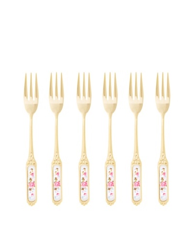 Classic Coffee & Tea Set of 6 Gold-Plated Forks, Spring Blush