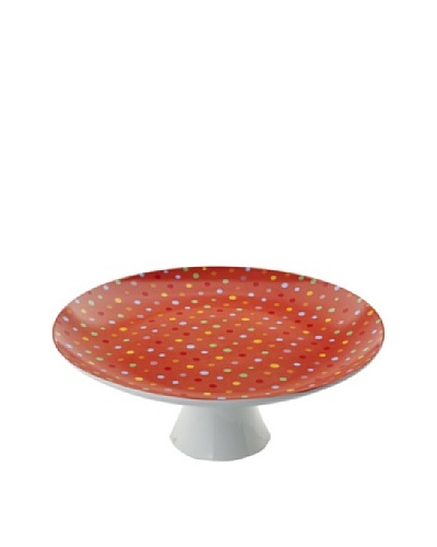 Classic Coffee & Tea Polka-Dot Footed Platter, Red, 12″