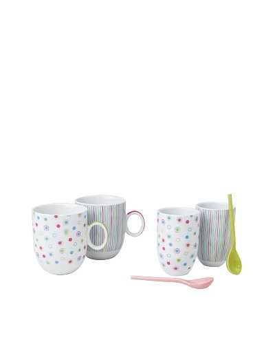 Classic Coffee & Tea Set of 2 Candies Tea Cups with Spoons, Assorted, 7-Oz.