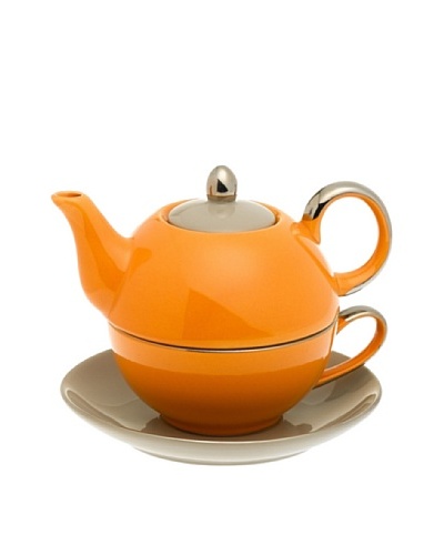Classic Coffee & Tea Siena Tea For One With Saucer, Orange/Light Grey