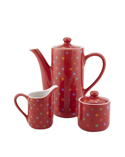 Classic Coffee & Tea Polka-Dot Teapot Plus Sugar and Creamer Set, Red, 20-Oz.