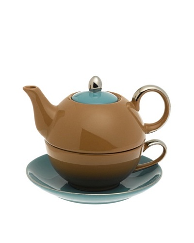 Classic Coffee & Tea Siena Tea For One With Saucer, Brown/Teal