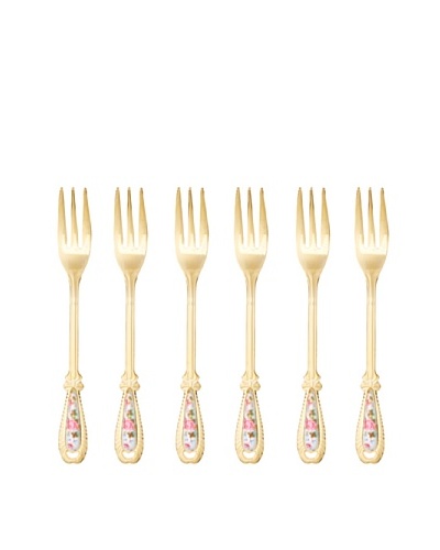 Classic Coffee & Tea Set of 6 Gold-Plated Forks, Tear Drop