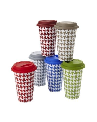 Classic Coffee & Tea Set of 6 Houndstooth Mugs, Assorted, 11-Oz.