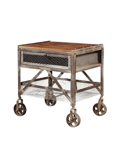 Coast to Coast End Table with Wheels, Grey/Brown
