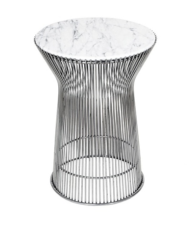 Control Brand Mid Century-Inspired Side Table with Carrera-Style Marble Top, Silver/White