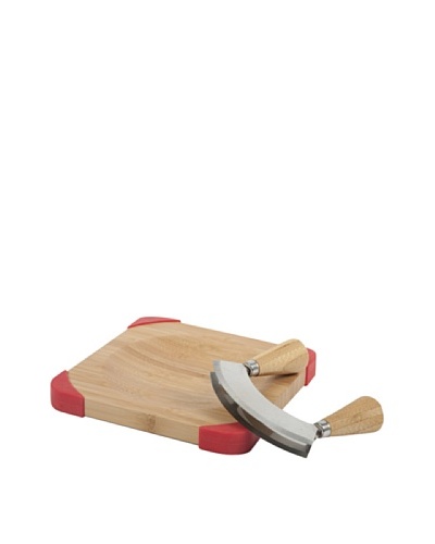 Core Bamboo Corner-Grip Mezzaluna Mincing Set, Natural/Strawberry