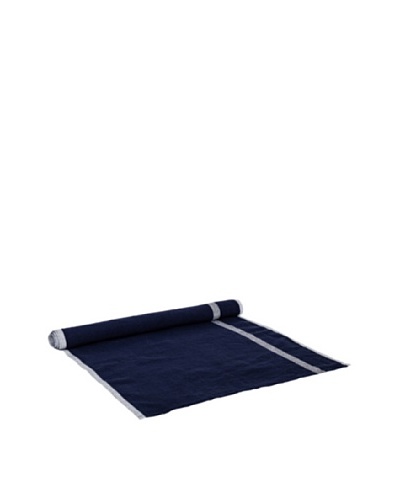 Couleur Nature Laundered Linen Runner, Indigo/White