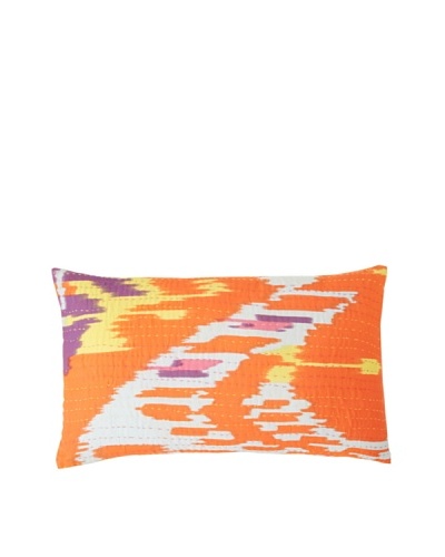 Couleur Nature Ikhat Kantha Pillow, Orange/Yellow