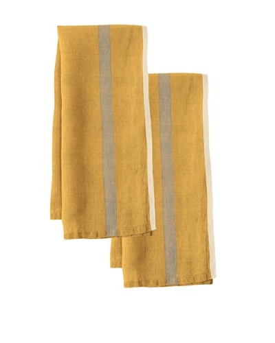 Couleur Nature Set of 2 Laundered Linen Tea Towels, Mustard/Natural